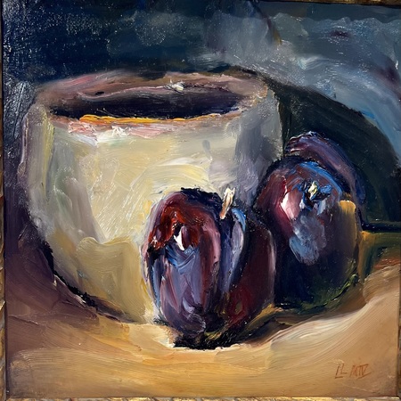 Luke Marion - Bowl and Plums - Oil on Panel - 4 1/2 x 7 1/2